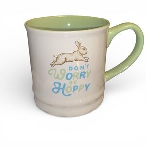 Don’t Worry Be Hoppy Ceramic Mug - Light Green Accent with Blue